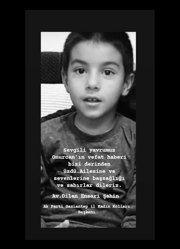 Av Dilan Ensari (@avdilanensari) on Twitter photo Evladımız Onurcan’ a Allah’tan rahmet, kederli ailesine sabırlar diliyorum.
<a href="/tugbaisikercan/">Tuğba IŞIK ERCAN</a>
<a href="/fmfedaioglu/">Fatih Muhaddis FEDAİOĞLU</a>
<a href="/AKPartiG_Antep/">AK Parti Gaziantep</a>
<a href="/akkadinantep/">AK Kadın Gaziantep</a>
<a href="/AKKADINGM/">AK Parti Kadın Kolları</a> Evladımız Onurcan’ a Allah’tan rahmet, kederli ailesine sabırlar diliyorum.
<a href="/tugbaisikercan/">Tuğba IŞIK ERCAN</a>
<a href="/fmfedaioglu/">Fatih Muhaddis FEDAİOĞLU</a>
<a href="/AKPartiG_Antep/">AK Parti Gaziantep</a>
<a href="/akkadinantep/">AK Kadın Gaziantep</a>
<a href="/AKKADINGM/">AK Parti Kadın Kolları</a>