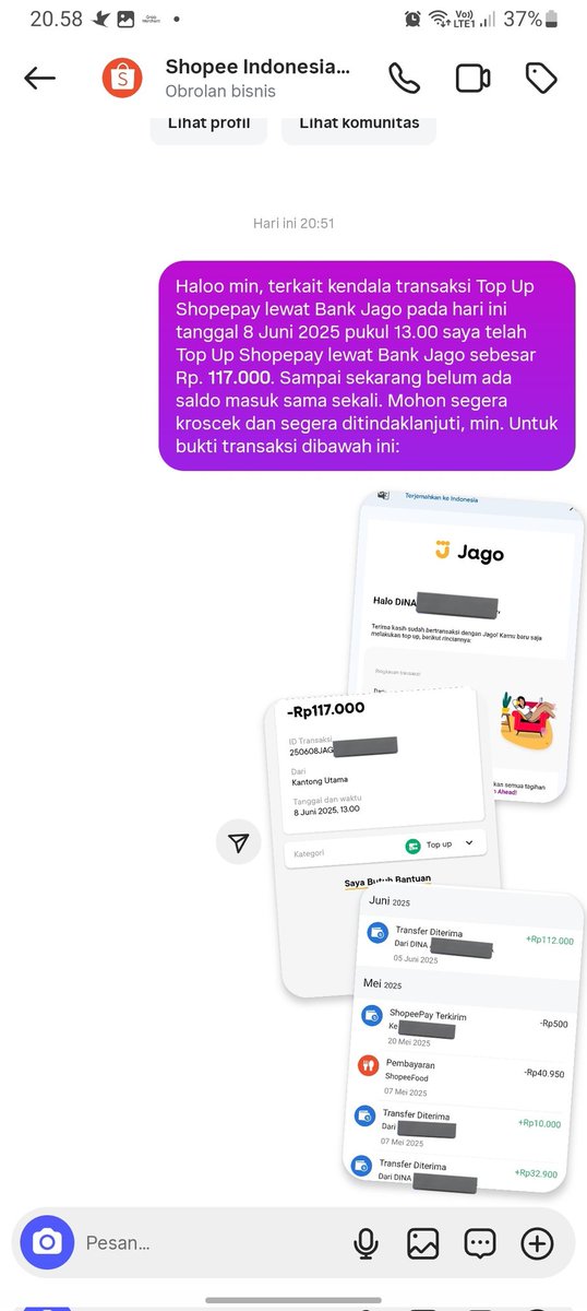 Dinaulyaa's tweet photo. @ShopeeID @ShopeeCare @jadijago Haloo @ShopeeID @ShopeeCare kok tidak ada respon sama sekali yaa?? https://t.co/7z3a08jjoM