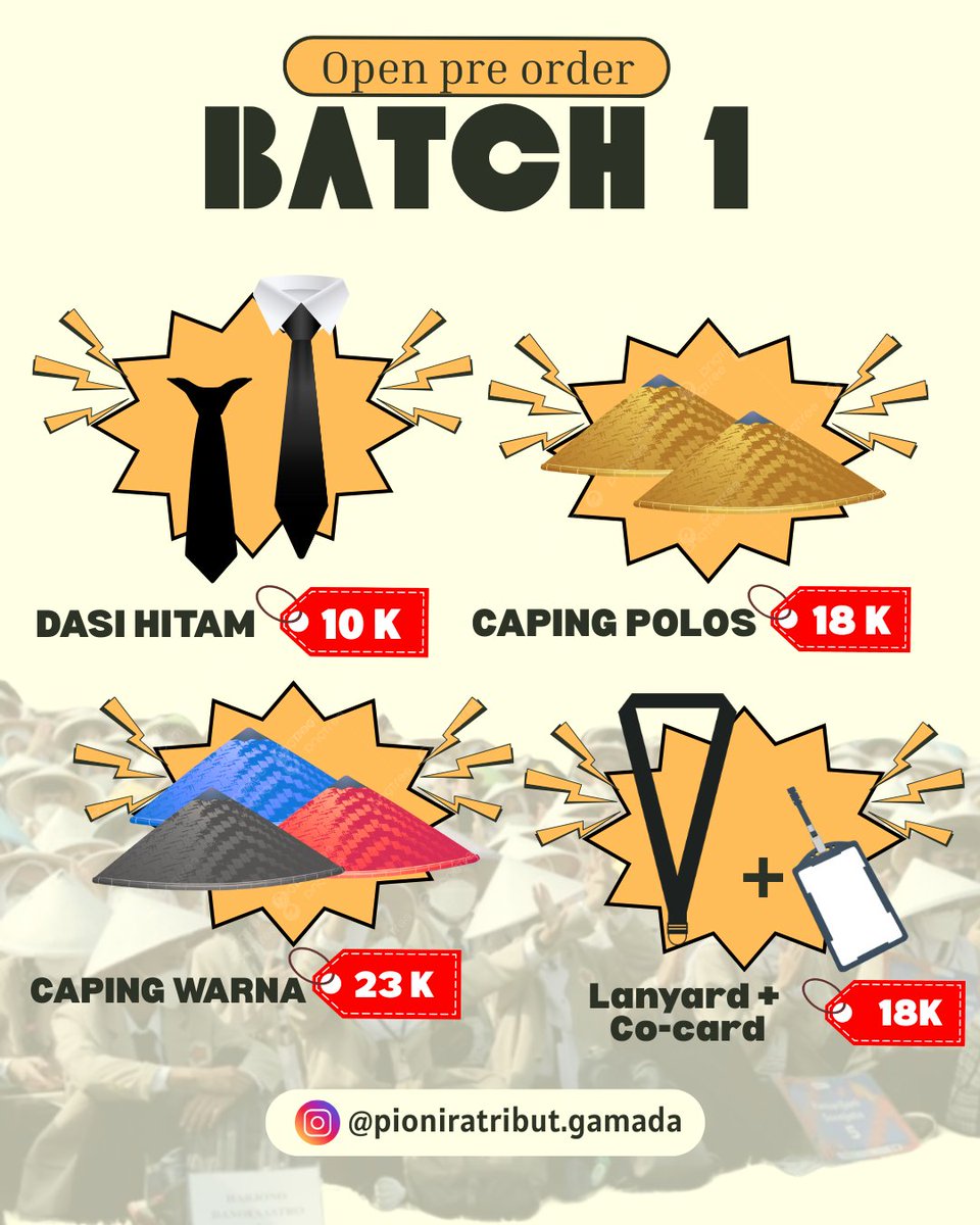 jaukitugas's tweet photo. 🚨 PRE-ORDER ATRIBUT PIONIR RESMI DIBUKA! 🚨
Slot TERBATAS dan cepet banget ludes! 😱🔥
Yuk, jadi yang pertama punya atribut kece ini!
Langsung DM admin sekarang juga 💬
Atau bisa juga kontak via IG yang tertera yaa 📲
#UGM #PionirUGM #MabaUGM #Pionir #Maba #AtributPionir https://t.co/vPbtFbBGWc