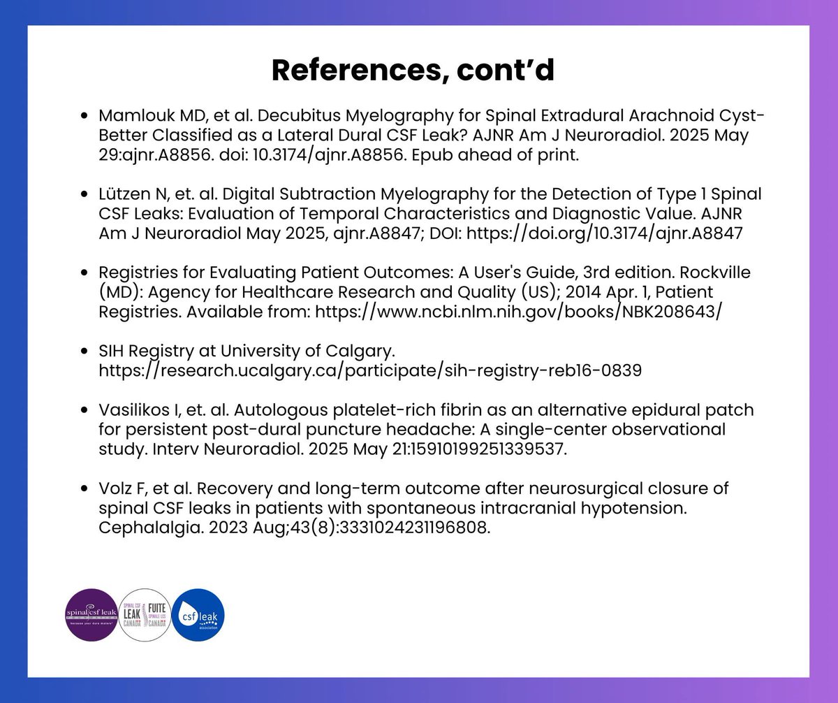 SpinalCSFCanada's tweet image. #SpinalCSFLeakAwarnessWeek
Awareness, research & diagnosis are improving.
🧠 New registries are launching in 🇨🇦🇺🇸🇬🇧
🤝 Patient-led advocacy is rising
🌍 A new international physician society is coming soon
With your support, we can reduce suffering & improve access to care. 💜