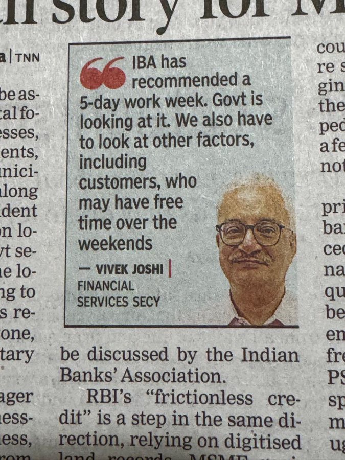 बंजारा कवि 💙 (@ramshankarsingh) on Twitter photo The government must honor its commitment to implement #5DaysBanking as stipulated in the joint note, and avoid delaying its execution under the pretext of awaiting approval. <a href="/PMOIndia/">PMO India</a> <a href="/narendramodi/">Narendra Modi</a>
<a href="/FinMinIndia/">Ministry of Finance</a> <a href="/nsitharaman/">Nirmala Sitharaman</a>
<a href="/DFS_India/">DFS</a>
<a href="/ChVenkatachalam/">CH VENKATACHALAM</a> <a href="/rupamsmail/">Rupam Roy</a> The government must honor its commitment to implement #5DaysBanking as stipulated in the joint note, and avoid delaying its execution under the pretext of awaiting approval. <a href="/PMOIndia/">PMO India</a> <a href="/narendramodi/">Narendra Modi</a>
<a href="/FinMinIndia/">Ministry of Finance</a> <a href="/nsitharaman/">Nirmala Sitharaman</a>
<a href="/DFS_India/">DFS</a>
<a href="/ChVenkatachalam/">CH VENKATACHALAM</a> <a href="/rupamsmail/">Rupam Roy</a>