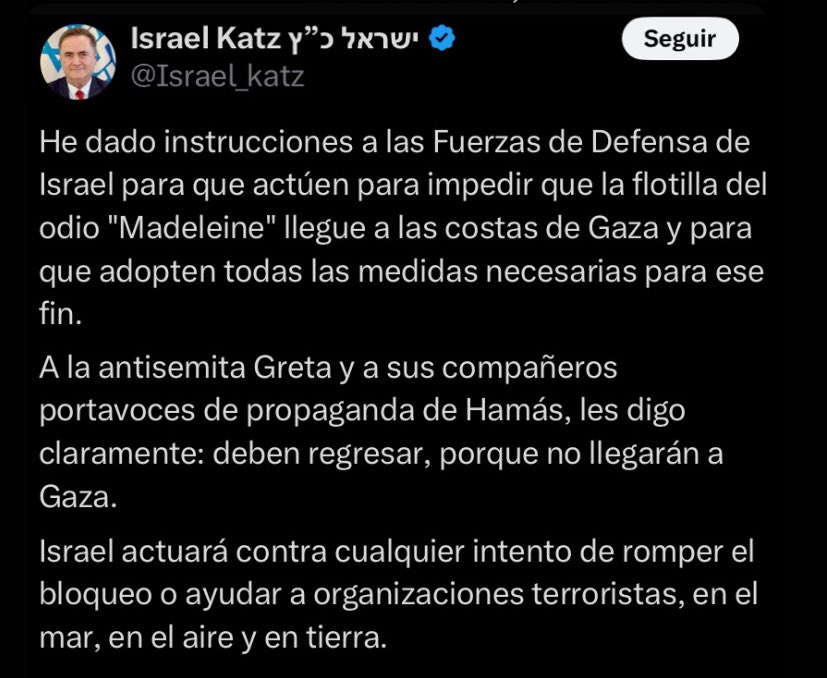 Israel va a dispararle a la Flotilla con ciudadanos europeos a bordo. 

Están fuera de control, son capaces de declara la guerra a Europa