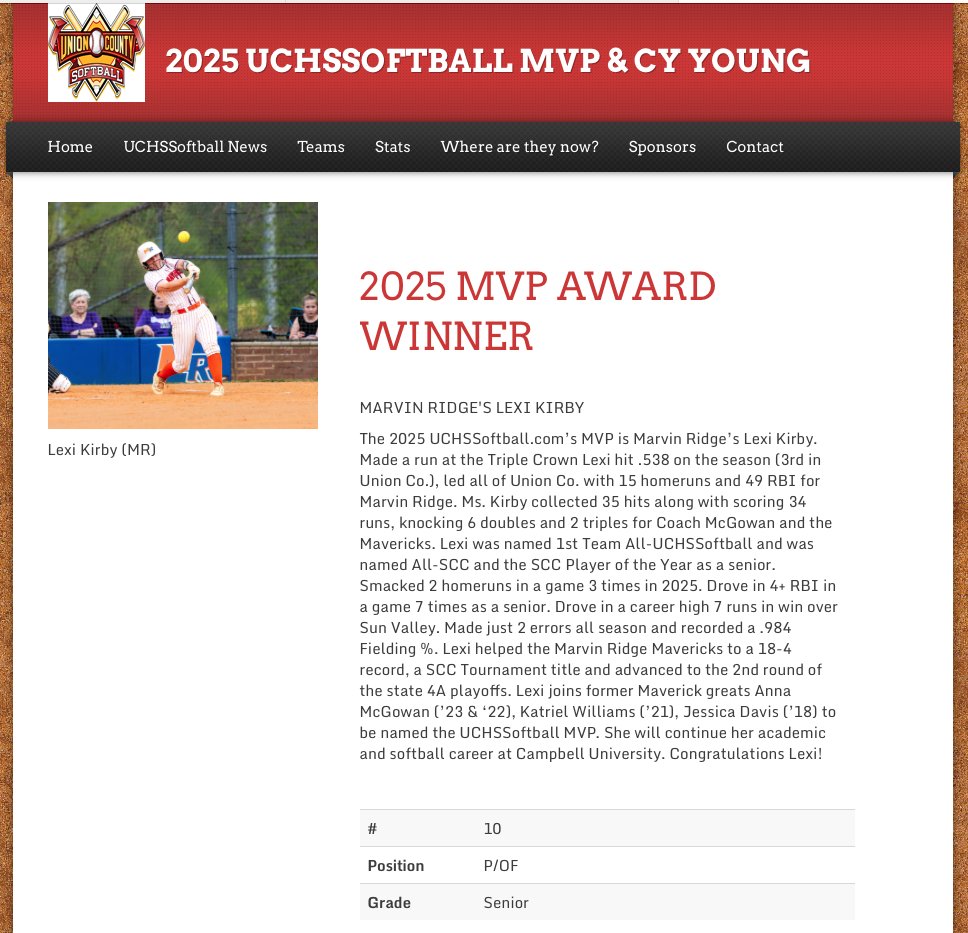 The 2025 UCHSSoftball Season Ending Awards: MVP Marvin Ridge's Lexi Kirby!!
<a href="/MavAthletics/">Marvin Ridge Athletics</a> <a href="/MrhsSoftball/">MRHS Softball</a> <a href="/LexiKirby2025/">Lexi Kirby</a> 
UCHSSoftball.com