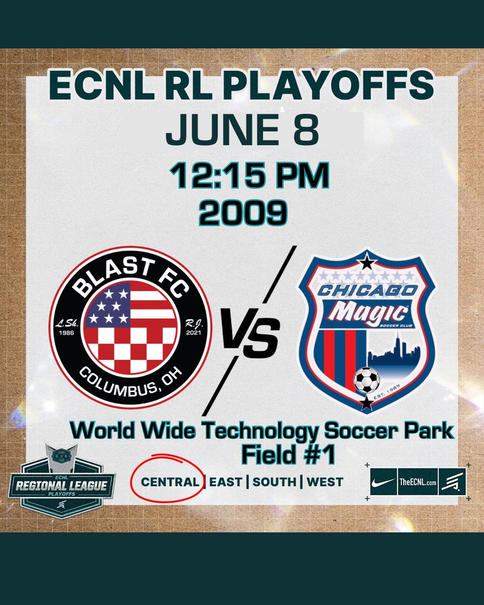🚨SCHEDULE and LOCATION CHANGE- Due to the weather in STL, they have changed the location of our matches to World Wide Technology Soccer Park and matches times have changed!!
⌚️11:45 AM - 2007/06 Field #3
⌚️12:15 PM - 2009 Field #1

Let’s G⚽️⚽️⚽️⚽️⚽️⚽️⚽️