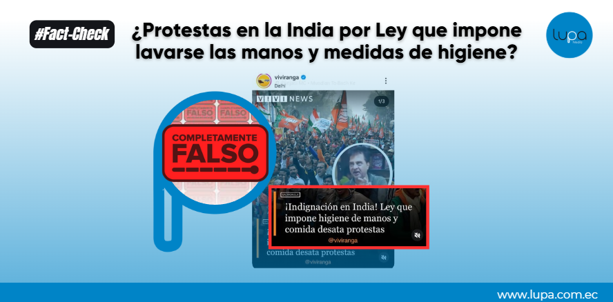 LupaMediaEC's tweet photo. 🔍#FactCheckViral | 🇮🇳 No, no existen protestas masivas en India por una ley que exige lavado de manos y medidas de higiene alimentaria. ❌
🧐¿Cómo lo sabemos?:
✅ La imagen pertenece a protestas reales de diciembre 2019 contra la Ley de Ciudadanía
✅ No existe ninguna ley en India que regule lavado de manos o higiene alimentaria
✅ La cuenta "Viviranga" que publicó esto se describe como generadora de "noticias falsas"
✅ Las protestas recientes en India han sido por otros temas: Ley Waqf y fronteras
📌Revisa la evidencia completa aquí: https://t.co/vVq0CtlgS8
