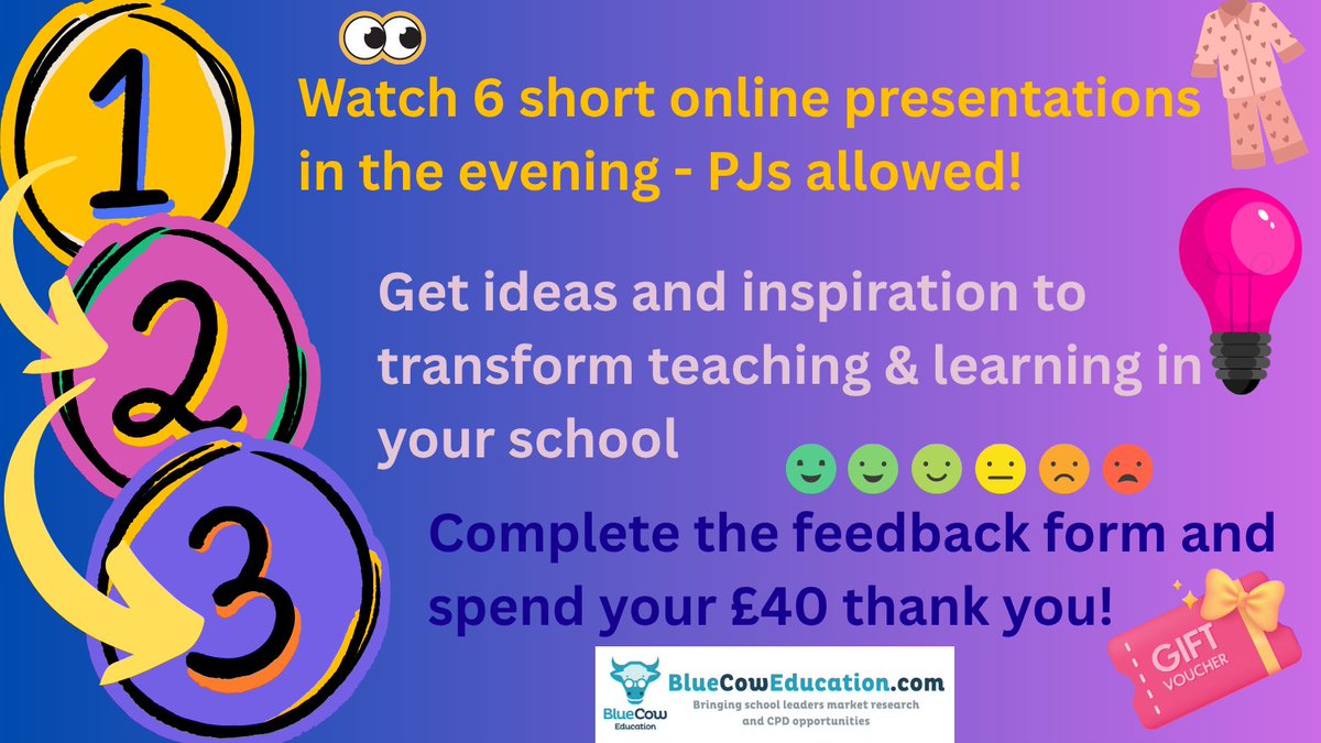 These evenings really are as good as everyone says! Come and join us online for a relaxed 90 minutes (with a glass of wine perhaps?!) feed back on presentations that could transform your school and then spend your £40 reward! bluecoweducation.com/events.html #perks for #SLT!