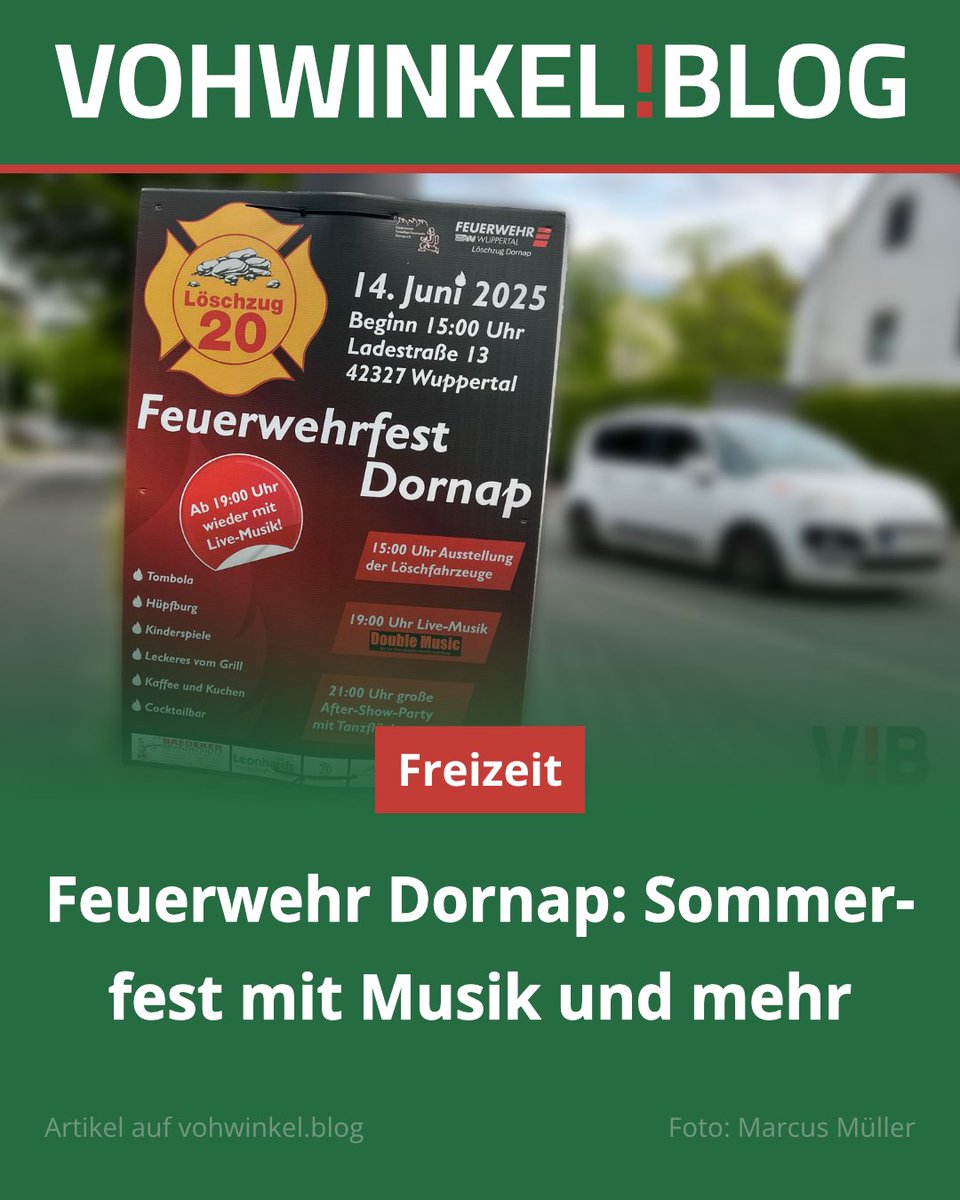 Viel Programm für Jung und Alt verspricht das Feuerwehrfest des Löschzuges Dornap auch in diesem Jahr wieder.

Zum Artikel geht es hier:
wupper.link/6q907

#Wuppertal #Vohwinkel #Sonnborn #Dornap #Feuerwehrfest #Feuerwehr #FreiwilligeFeuerwehrDornap #LöschzugDornap