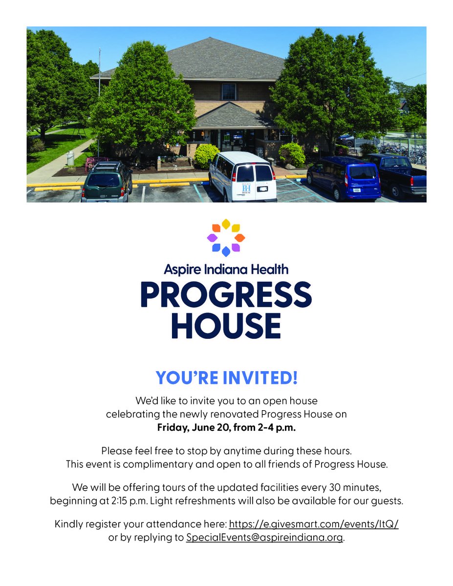 AspireIndiana's tweet photo. 🎉 You're Invited! 🎉
Join us for an Open House celebrating the newly renovated #ProgressHouse!
📅 Friday, June 20
🕑 2:00 – 4:00 p.m.
📍 Come see the updates, connect with our community, and celebrate this exciting new chapter with us!
#AspireIndiaHealth #AspireMockingbirdHill https://t.co/SAmGYdKcxm