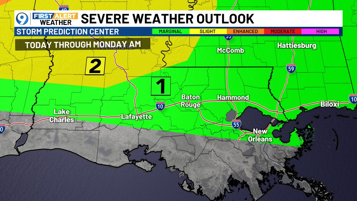 We'll have to keep an eye on radar today for Game 2 of the Baton Rouge Regional. Scattered afternoon showers &amp; storms are possible, though timing and coverage varies by model. ⛈️ Some storms could be strong, producing gusty winds, heavy rain, and frequent lightning. #lawx