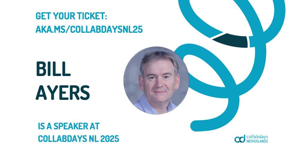 CollabDaysNL (@collabdaysnl) on Twitter photo Bill Ayers is speaking at CollabDays NL! There are still some spaces left so don't wait too long with registering! collabdays.org/2025-nl/ Bill Ayers is speaking at CollabDays NL! There are still some spaces left so don't wait too long with registering! collabdays.org/2025-nl/