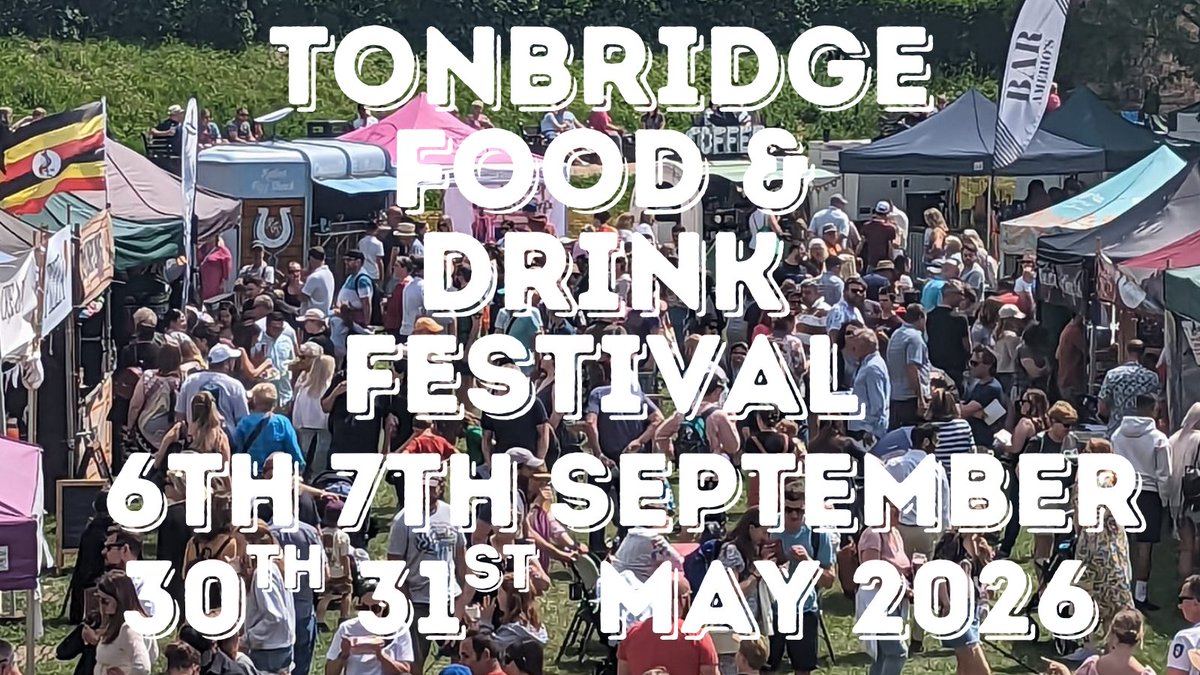 Save the date Tonbridge Food and Drink Festival 6th 7th September &amp; 30th 31st May 26
11am - 6pm Free Entry #Tonbridge #StreetFood #Cider #Beer #Wine Cooking demos Hands on area &amp; much more tasty goodness Check out our latest video bit.ly/TFDF23 #ad