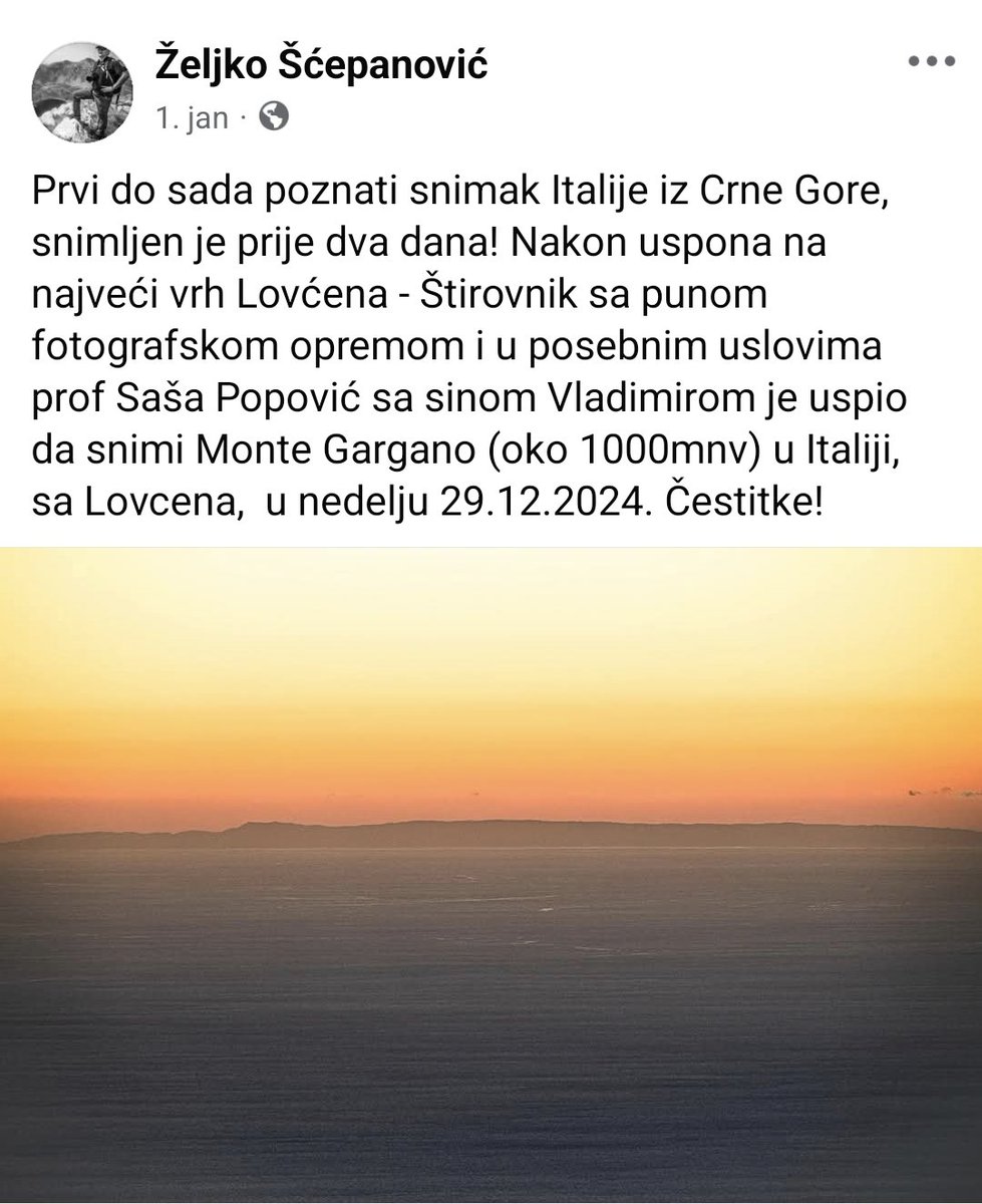 GradzaninMNE's tweet photo. Obala Italije se vidi sa Lovćena. 👀
Mislio sam da je ovo urbana legenda, da je nemoguće, kad ono... https://t.co/5fSORhI6fN