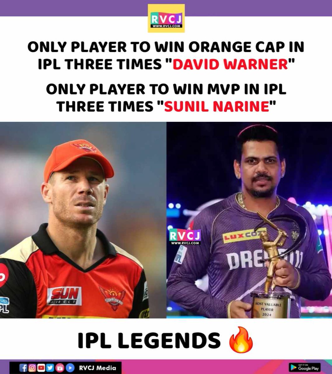 RVCJ_Sports's tweet image. IPL legends 
#ipllegends #davidwarner #sunilnarine
