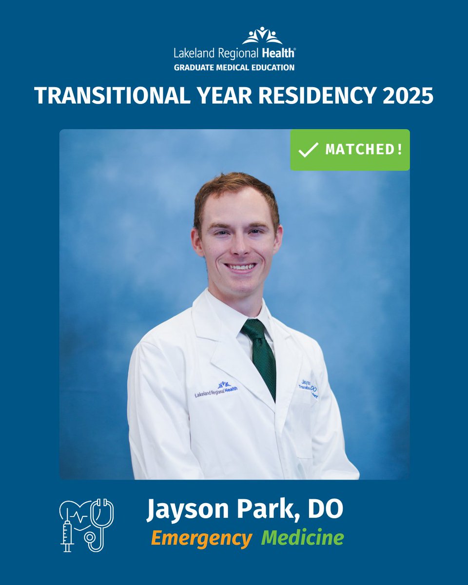 LRHGME_TY's tweet photo. Congratulations to Dr. Park on matching into Emergency Medicine! 🩺
We’re excited to see all the ways you’ll make an impact in your next chapter!

#LRH #LakelandRegionalHealth #GME #GraduateMedicalEducation #Residency #Match2026 #MedStudent #MedTwitter #MedSchool #Healthcare https://t.co/IktSTQBJIR