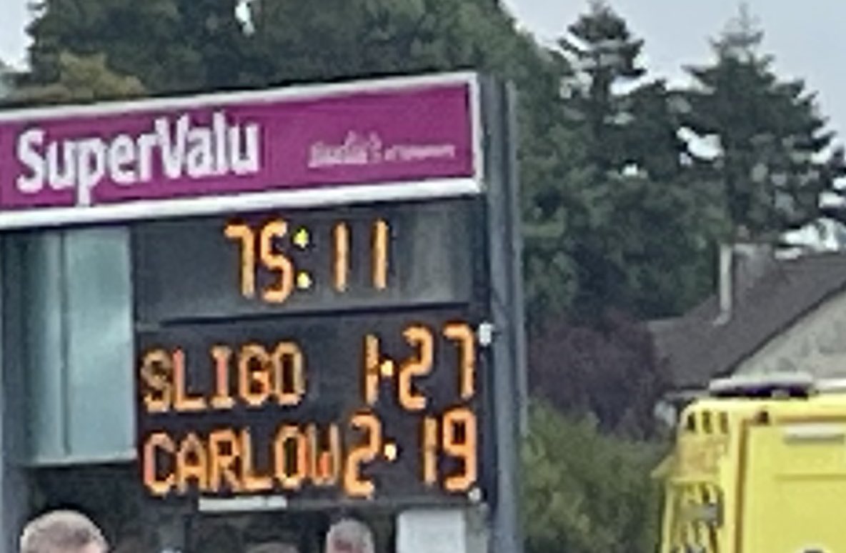John Phiri gets final point for <a href="/Carlow_GAA/">Carlow GAA</a>. Win for <a href="/sligogaa/">Sligo GAA</a> by 1-27 to 2-19