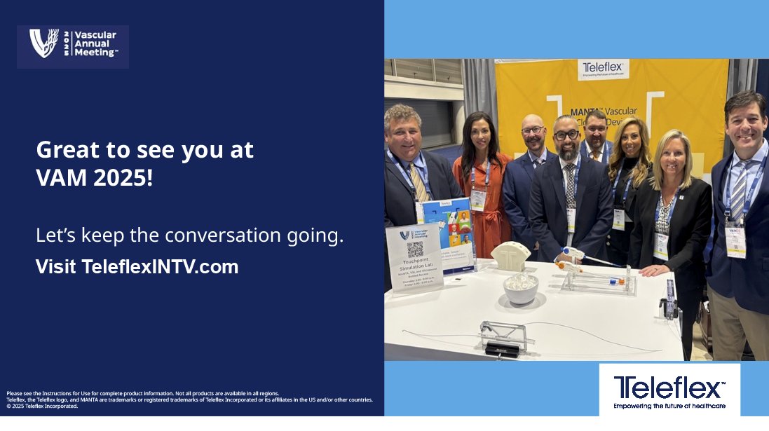 TeleflexCardiol's tweet image. Thank you for joining us at #VAM25! Let's continue the conversation.

Learn more about the MANTA™ Vascular Closure Device at: spklr.io/6017B6rJV 
 
Rx Only. Indications, Safety and Warnings: spklr.io/6042hCMe
#Teleflex #TeleflexInterventional #StructuralHeart #MANTA