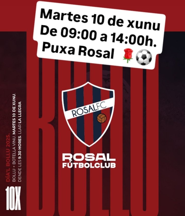 RosalFC1929's tweet photo. Día'l bollu 2025 pa socies del Rosal FC 🌹⚽.
Dende 1929 con #MocedáYOptimismu. https://t.co/krx9AANRwG