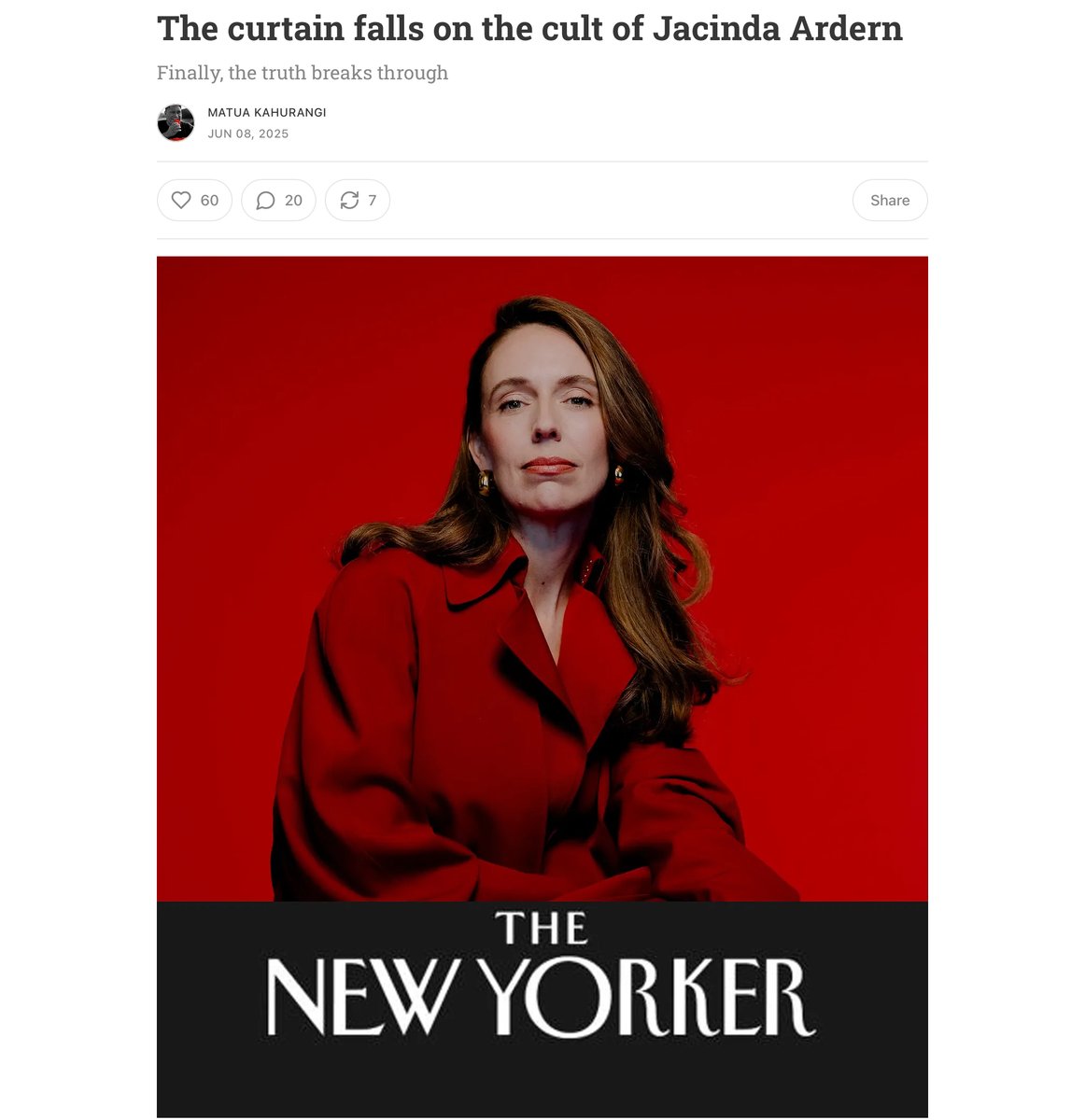 A view from a Kiwi on Ardern …….

matuakahurangi.com/p/the-curtain-…

For years, Ardern was rammed down the public’s throat as the face of “compassionate leadership.” 

In reality, she presided over a government of authoritarian overreach, economic vandalism, and Orwellian lockdowns that