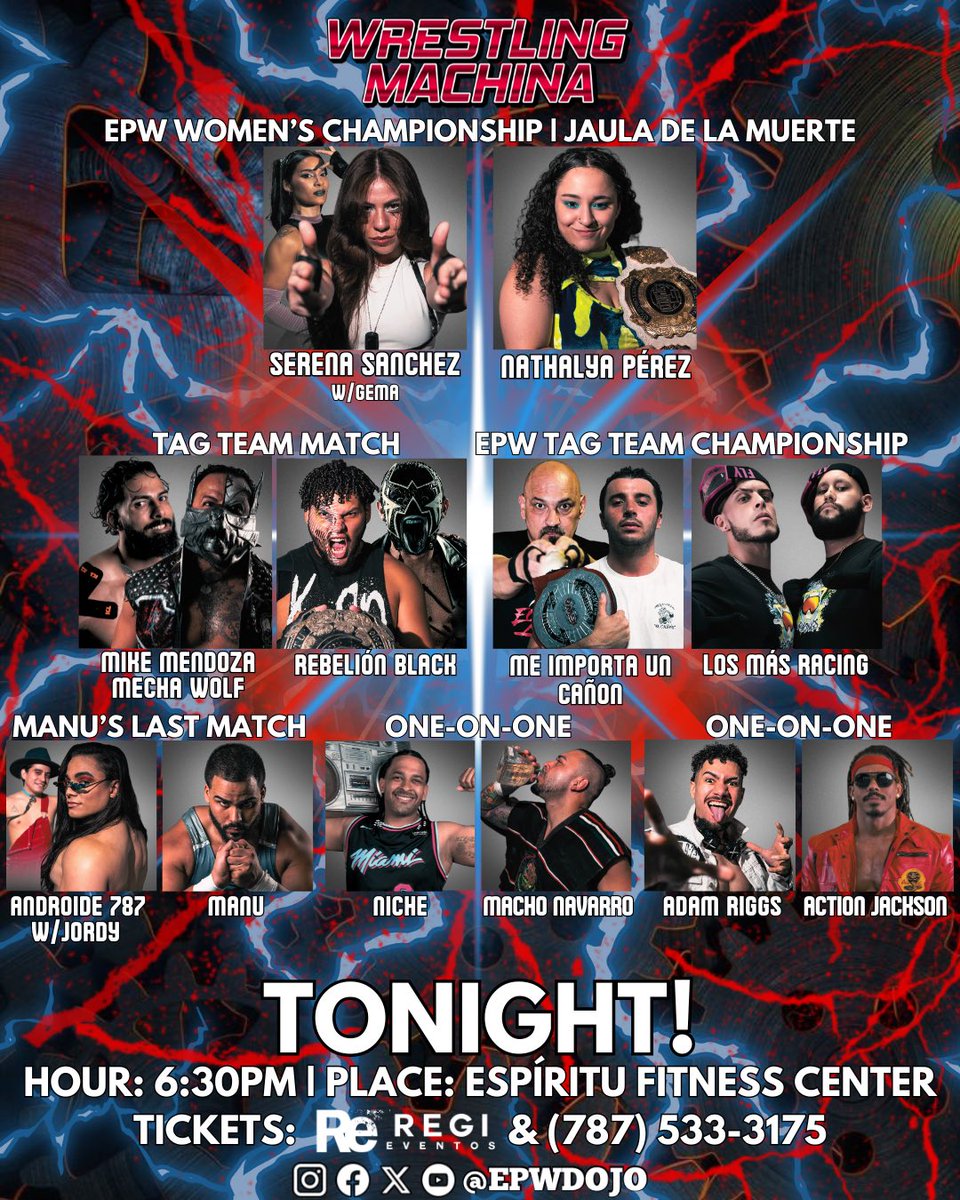 Contralona (@contralona) on Twitter photo .<a href="/EPWDojo/">Espiritu Pro Wrestling Dojo</a> presenta WRESTLING MACHINA esta noche, desde las 6:30 pm, en las facilidades de Espíritu Fitness Center en Río Piedras en lo que será un evento de primera, contando por primera vez con la defensa del Campeonato Femenino dentro de la 𝗝𝗔𝗨𝗟𝗔 𝗗𝗘 𝗟𝗔 𝗠𝗨𝗘𝗥𝗧𝗘. .<a href="/EPWDojo/">Espiritu Pro Wrestling Dojo</a> presenta WRESTLING MACHINA esta noche, desde las 6:30 pm, en las facilidades de Espíritu Fitness Center en Río Piedras en lo que será un evento de primera, contando por primera vez con la defensa del Campeonato Femenino dentro de la 𝗝𝗔𝗨𝗟𝗔 𝗗𝗘 𝗟𝗔 𝗠𝗨𝗘𝗥𝗧𝗘.