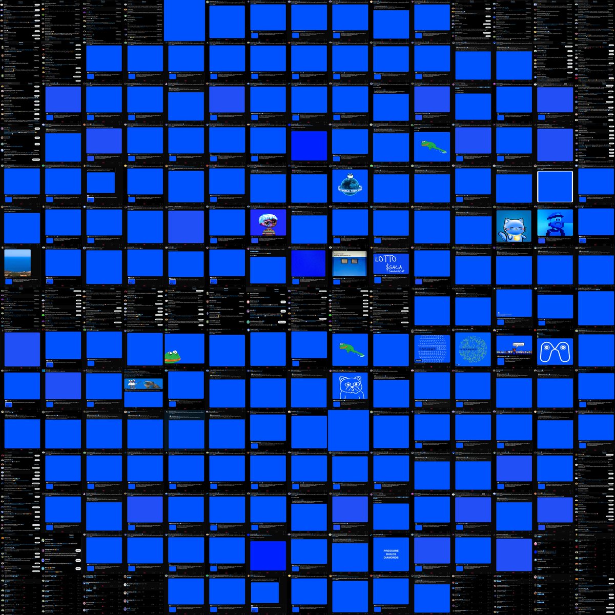 Painting timelines <a href="/base/">Base</a> blue social experiment

Thanks to everyone for participating. Tried to capture as many posts as possible, but some were possibly still missed out.
- Base Blue area: 183 positions (quotes and original posts) 
- Black area: 42 positions (consisting of RTs