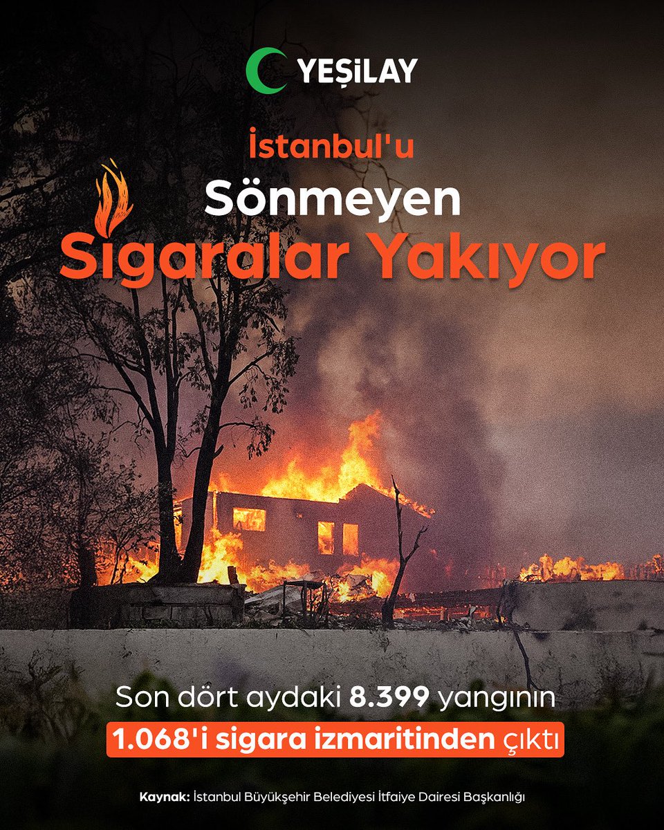 🚨 Bir izmarit, binlerce can yakıyor!

📍 2025’in ilk 4 ayında,
İstanbul’da çıkan 8399 yangının 1068’i yere atılan, tam söndürülmemiş sigaralardan kaynaklandı❗️

Bu sadece bir anlık dalgınlık değil. Evleri, hayatları ve umutları yakan bir ihmal💢

#Yesilay #SigarayıBırakabilirsin
