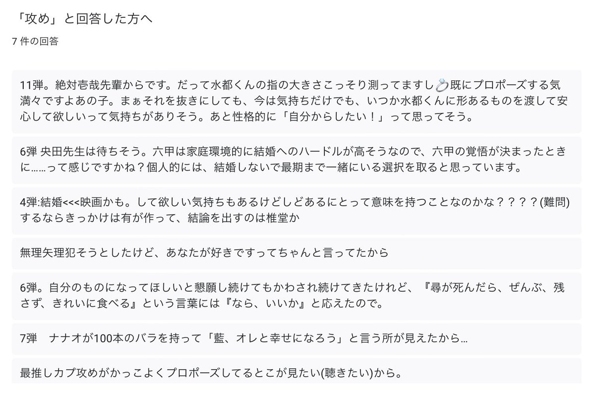thanks_5th's tweet photo. 大変お待たせいたしました‼️無事にアンケートの集計が終わりました😌ぜひ楽しんでいただければと思います🎀🧸
おまけで推しカプのプロポーズどっちから？の詳細です🤲 https://t.co/oj5ZjqvFF9