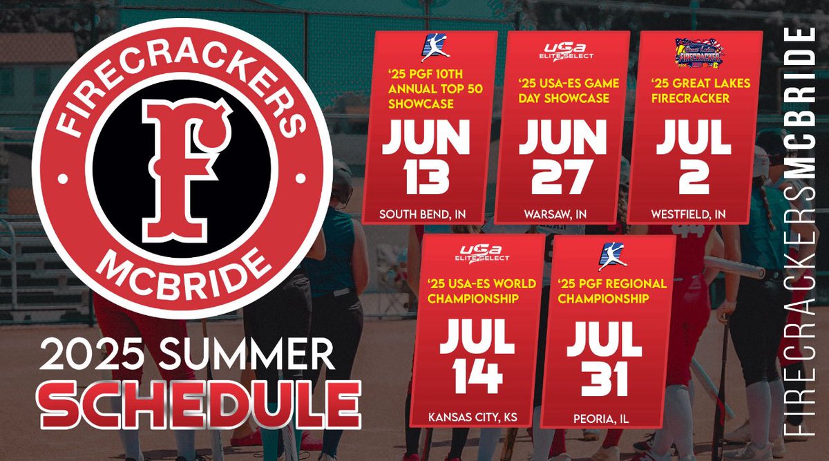 Allison Cramer 2028 (@alliecramer_18) on Twitter photo TOURNAMENT SCHEDULE 🧨
First tournament 🔜🔥
<a href="/FCINMcBride/">Firecrackers McBride</a> <a href="/MSU_Softball/">Michigan State Softball</a> <a href="/umichsoftball/">Michigan Softball</a> <a href="/FSU_SB/">Ferris St. Softball</a> <a href="/AlabamaSB/">Alabama Softball</a> <a href="/LSUsoftball/">LSU Softball</a> <a href="/FSU_Softball/">Florida State Softball 🥎</a> <a href="/GoCamelsSB/">Campbell Softball</a> <a href="/BGSUSoftball/">BGSU Softball</a> <a href="/IlliniSB/">Illinois Softball</a> <a href="/HopeCollegeSB/">Hope Softball</a> <a href="/UKsoftball/">Kentucky Softball</a> <a href="/Vol_Softball/">Tennessee Softball</a> <a href="/LouisvilleSB/">Louisville Softball</a> <a href="/AggieSoftball/">Texas A&M Softball</a> TOURNAMENT SCHEDULE 🧨
First tournament 🔜🔥
<a href="/FCINMcBride/">Firecrackers McBride</a> <a href="/MSU_Softball/">Michigan State Softball</a> <a href="/umichsoftball/">Michigan Softball</a> <a href="/FSU_SB/">Ferris St. Softball</a> <a href="/AlabamaSB/">Alabama Softball</a> <a href="/LSUsoftball/">LSU Softball</a> <a href="/FSU_Softball/">Florida State Softball 🥎</a> <a href="/GoCamelsSB/">Campbell Softball</a> <a href="/BGSUSoftball/">BGSU Softball</a> <a href="/IlliniSB/">Illinois Softball</a> <a href="/HopeCollegeSB/">Hope Softball</a> <a href="/UKsoftball/">Kentucky Softball</a> <a href="/Vol_Softball/">Tennessee Softball</a> <a href="/LouisvilleSB/">Louisville Softball</a> <a href="/AggieSoftball/">Texas A&M Softball</a>