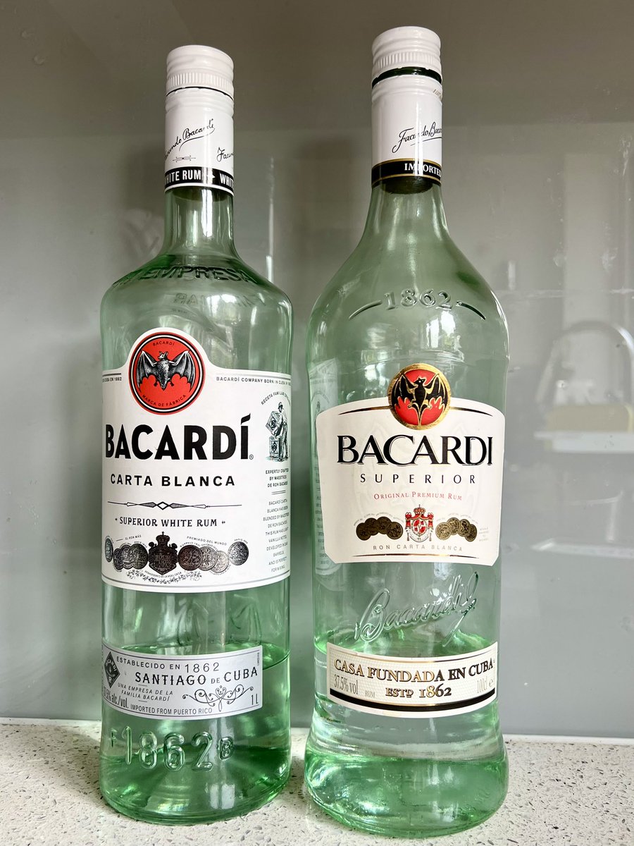 Gylo's tweet photo. How old is our @BACARDI on the right, it’s been in the cupboard a while? #rum #drinkscupboard https://t.co/AUb4JtGUqJ