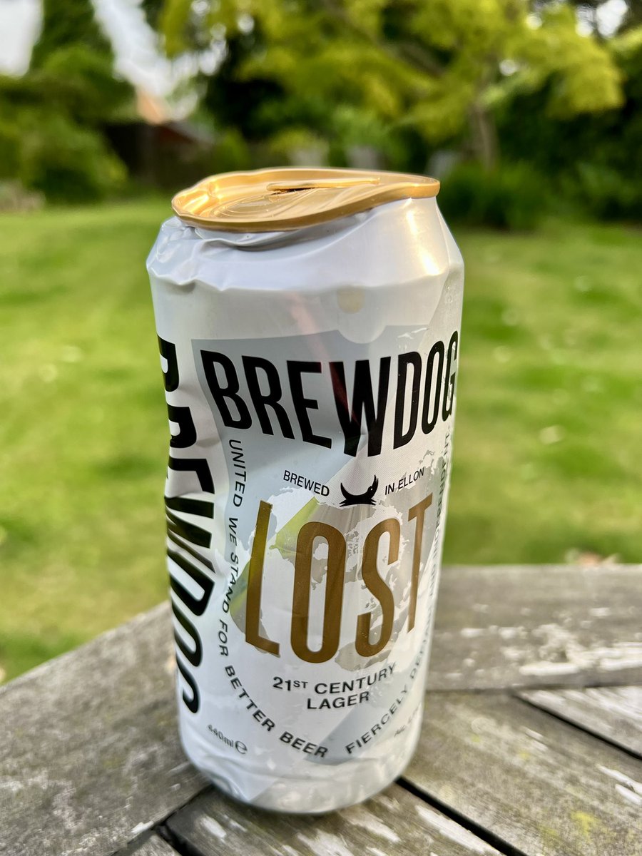 Gylo's tweet photo. This can was in a multipack, it’s been crushed but remains sealed. It’s mysteriously missing 250ml of beer, no leaks, just…Lost! @brewdogofficial 
@brewdogsheff #beer #beertime https://t.co/rxLNWDx8yA