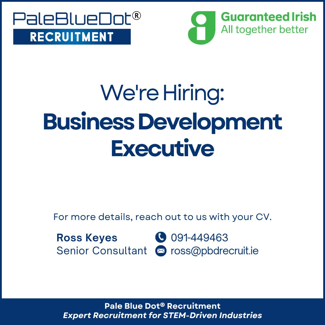 An exciting opportunity has arisen for a Business Development Executive 

Contact Ross or visit pbdrecruit.ie/explorejobs/#j…
for all the details
#PaleBlueDotRecruitment