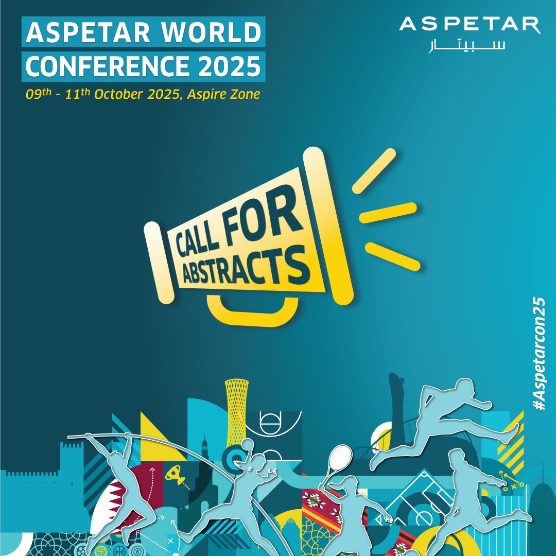 📢 Call for Abstracts – Aspetar World Conference 2025! 

🌍🏃‍♂️The abstract submission deadline has been extended to 30 June 2025, 23:59 AST.

🎯 Theme: Precision Athlete Health and Performance
🗣️ Oral &amp; Poster Presentations

🎟️ Accepted abstracts receive 50% off registration!