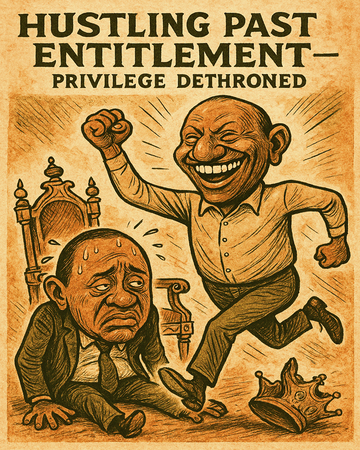 Hustling Past Entitlement - Privilege Dethroned.

Kenya's presidency has always been a guarded citadel, only passed between the privileged. 

Then came Ruto — The Gate-Crasher in-Chief who hustled past entitlement took the seat at the table they never set for him.

His ascent was