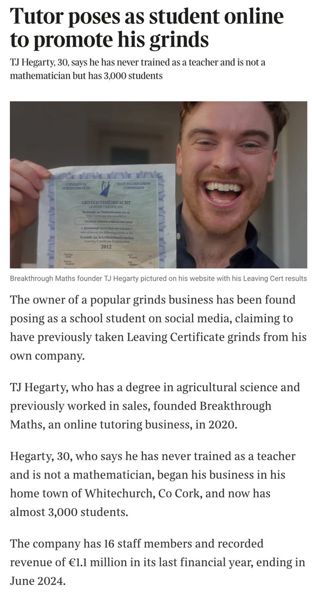 ciaraquill's tweet photo. TJ who isn’t a qualified Maths teacher has an online Maths grinds company. He edited parent quotes on the website &amp; had to apologise for advertising outdated &amp; copyrighted exam materials as his own.
Now he’s posing as a student on Reddit praising his grinds company. 🤨 #edchatie https://t.co/iAttAhMheh