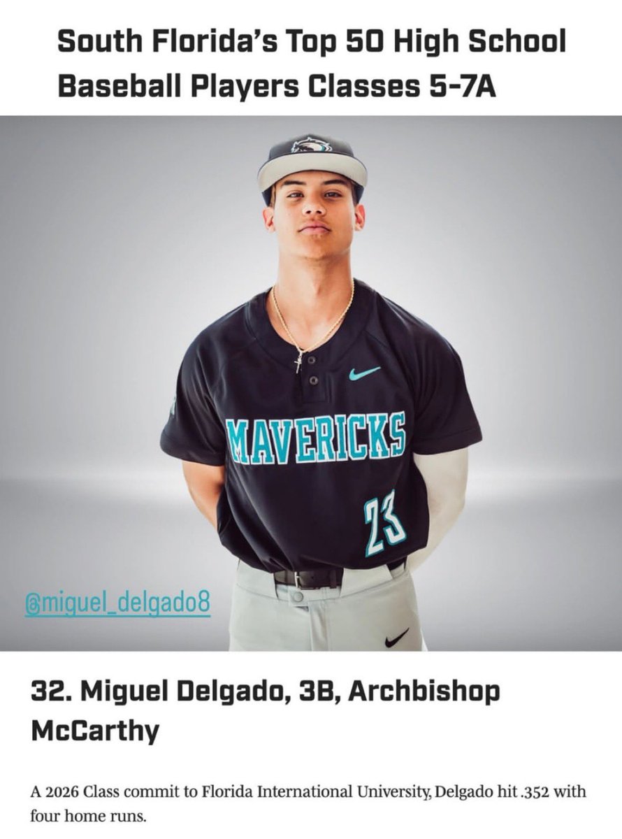 Miguel Delgado (@mdelgado128) on Twitter photo Very Blessed to be announced Top 50 in Classes 5-7A South Florida <a href="/FIUBaseball/">FIU Baseball</a> <a href="/EliteSquad/">Elite Squad</a> <a href="/MikeFiers/">Mike Fiers</a> <a href="/gusvasquez28/">Gustavo Vasquez</a> <a href="/ArchbishopMcca1/">Archbishop Mccarthy Baseball High School 2021</a> Very Blessed to be announced Top 50 in Classes 5-7A South Florida <a href="/FIUBaseball/">FIU Baseball</a> <a href="/EliteSquad/">Elite Squad</a> <a href="/MikeFiers/">Mike Fiers</a> <a href="/gusvasquez28/">Gustavo Vasquez</a> <a href="/ArchbishopMcca1/">Archbishop Mccarthy Baseball High School 2021</a>