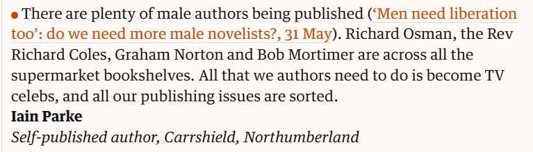 IainParke's tweet photo. Wonders will never cease... 

...a self-published author gets their name printed in the national press!

One day who knows, maybe even a review? 

A crazy dream I know...

#publishing #selfpublished #presscoverage #bookreview https://t.co/1zXOtCss8l