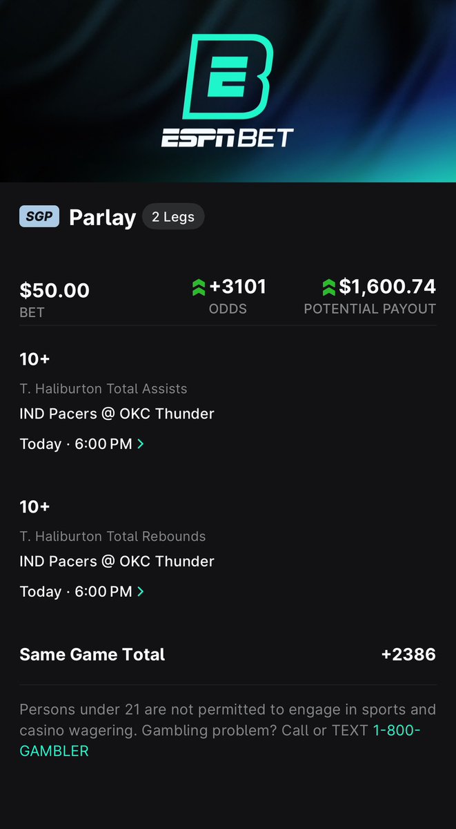 If this wins I will give it all away on here. Simply follow, Repost, and reply with your cashapp tag.  If you don’t have cashapp I’m sorry you can’t enter this one.

Link to tail espnbet.com/shared_bet?id=…