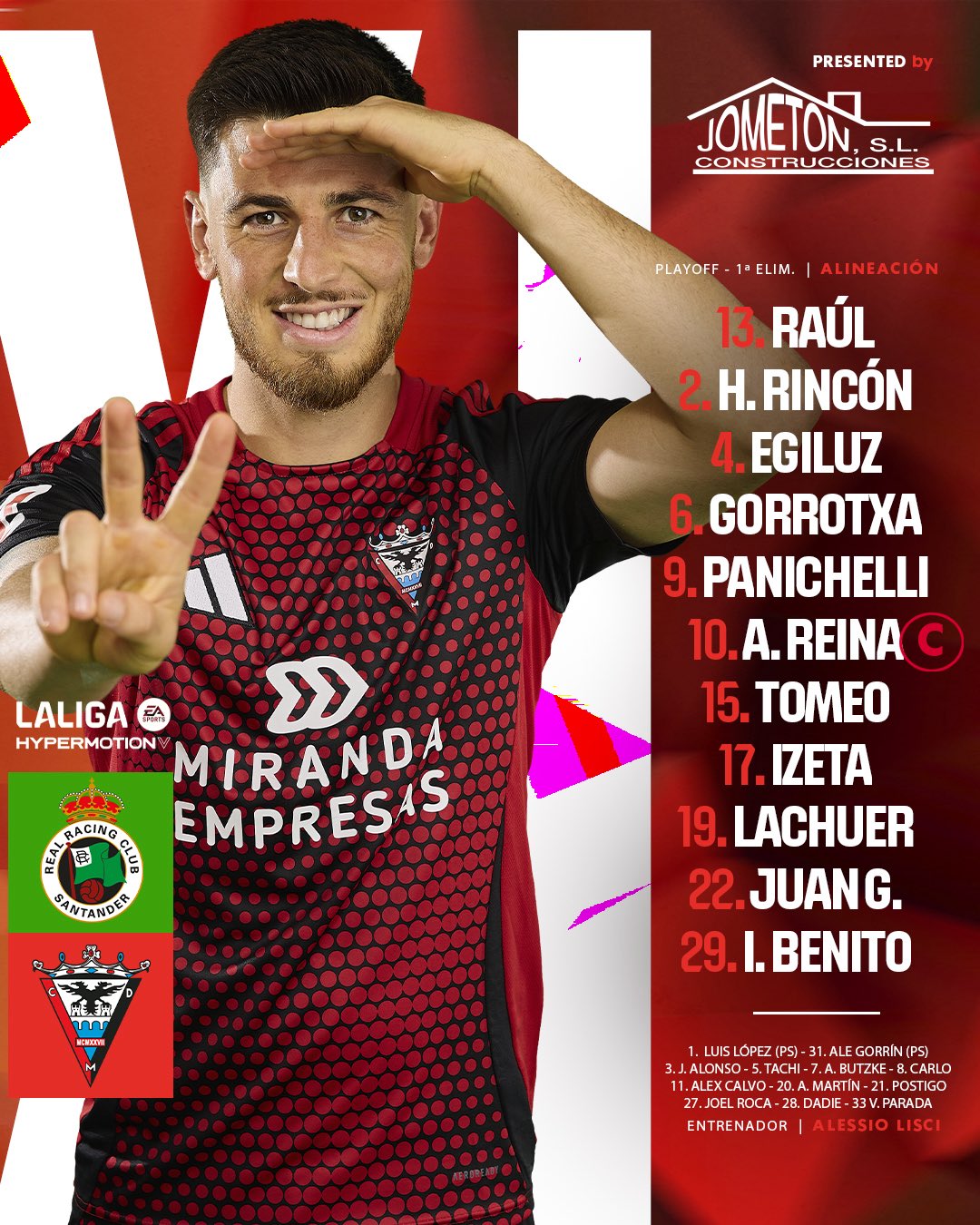 Alineación del Mirandés ante el Racing de Santander.