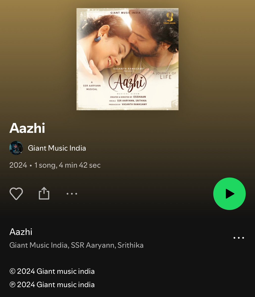 AAZHI music video out now🎶🙌

youtu.be/QyzplPDSzzo?si…

For more latest songs &amp; videos, subscribe 👉 youtube.com/giantmusicindia 

© 2025 Giant Music India @giantmusicofficial

#Aazhi #GiantMusicIndia #IndependentAlbumSong #MusicVideo #Tamil #Love
