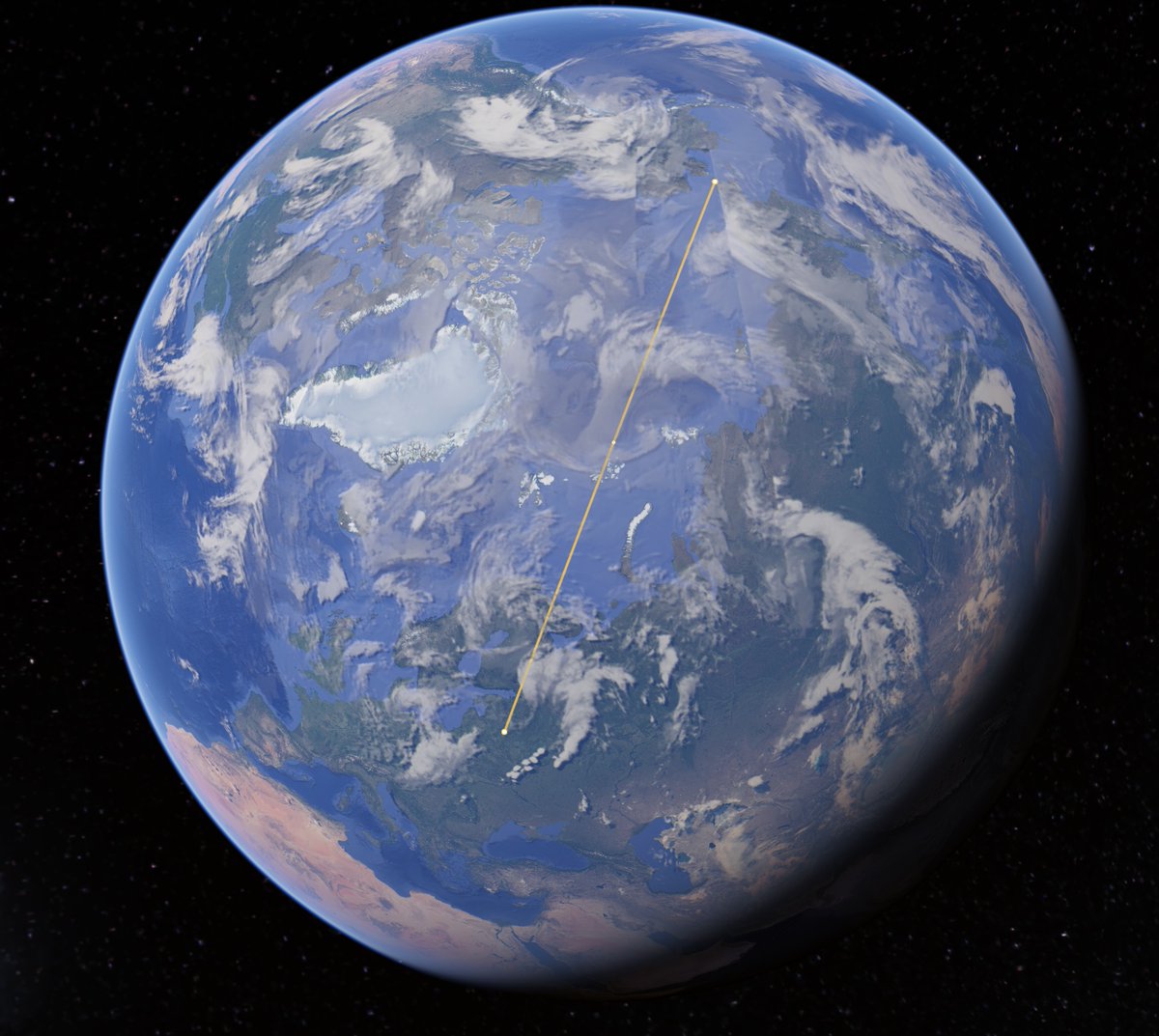 TechTranslate_G's tweet image. Dear Flat Earthers,
1. To create a 2D map from a globe, a projection is required, and all projections have distortions.
2. The shortest distance on Earth’s surface between these two points is basically correct, but this path would crosses the Arctic Sea (on the right).
3. On your…
