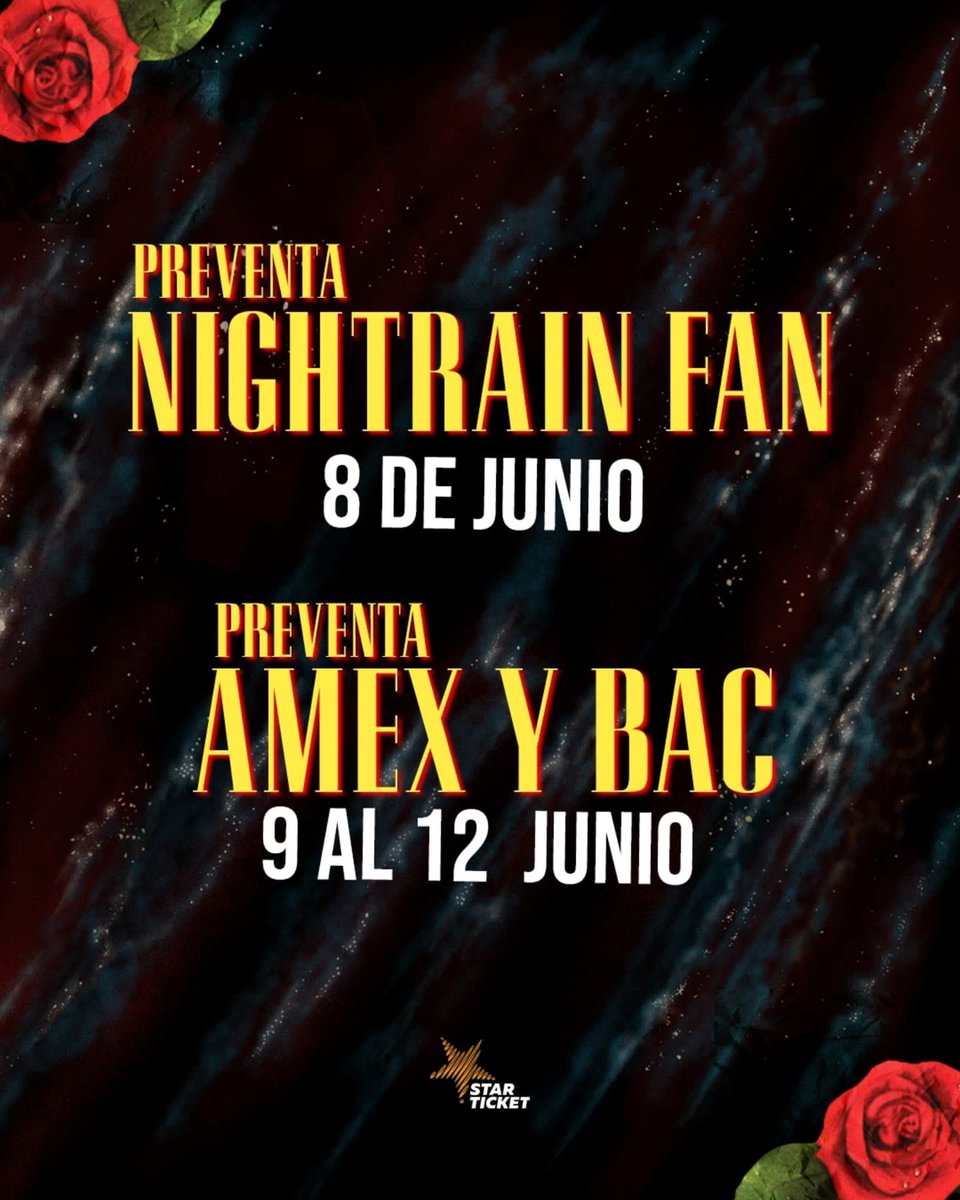 BeatsLatino's tweet photo. El 4 de octubre no hay duda que disfrutaremos del concierto del año. 😎🌹
👉🏻Podrás adquirir tus entradas en preventa a partir de las 10:00 a.m. en Fun Capital y TodoTicket El Salvador 🎟️
#GunsNRoses #StarTicket #ElSalvador https://t.co/HvxsaONmtx