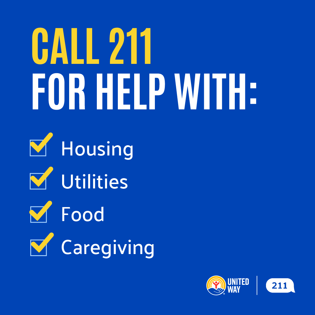 Does your family need support with rent, utilities, food, or caregiving? 

❤️ If so, the 211 network, supported by United Way, is here to help. 

☎️ 211 is a free, confidential hotline available 24/7 in more than 180+ languages. 

➡️ Learn more at untdwy.org/3XCzQH6