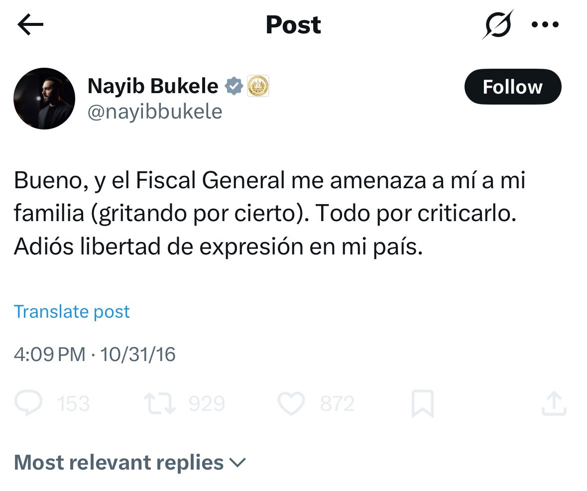Lo dijo el Nayib del 2016

"adiós libertad de expresión de mi país".