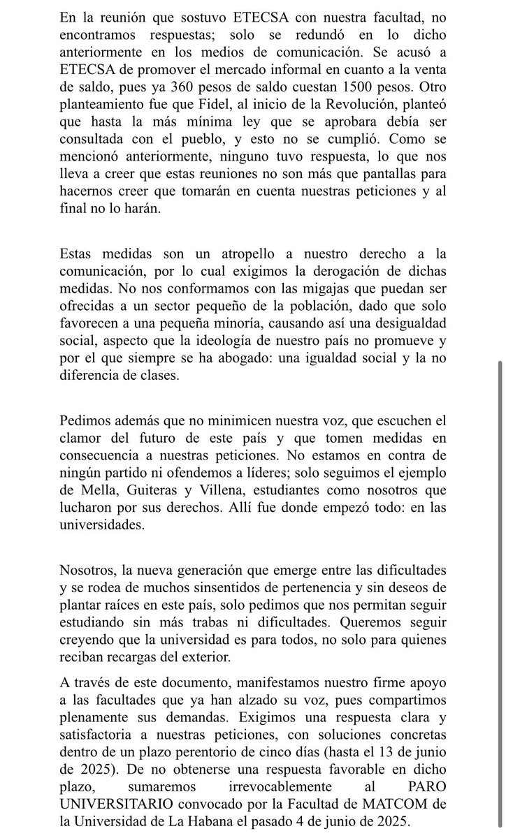 Nos llega otro comunicado de parte de los estudiantes de Historia del Arte en la Universidad de Oriente de forma independiente.

Hablan de más de un 50% de 3ro y 4to año.

#ParonUniversitario