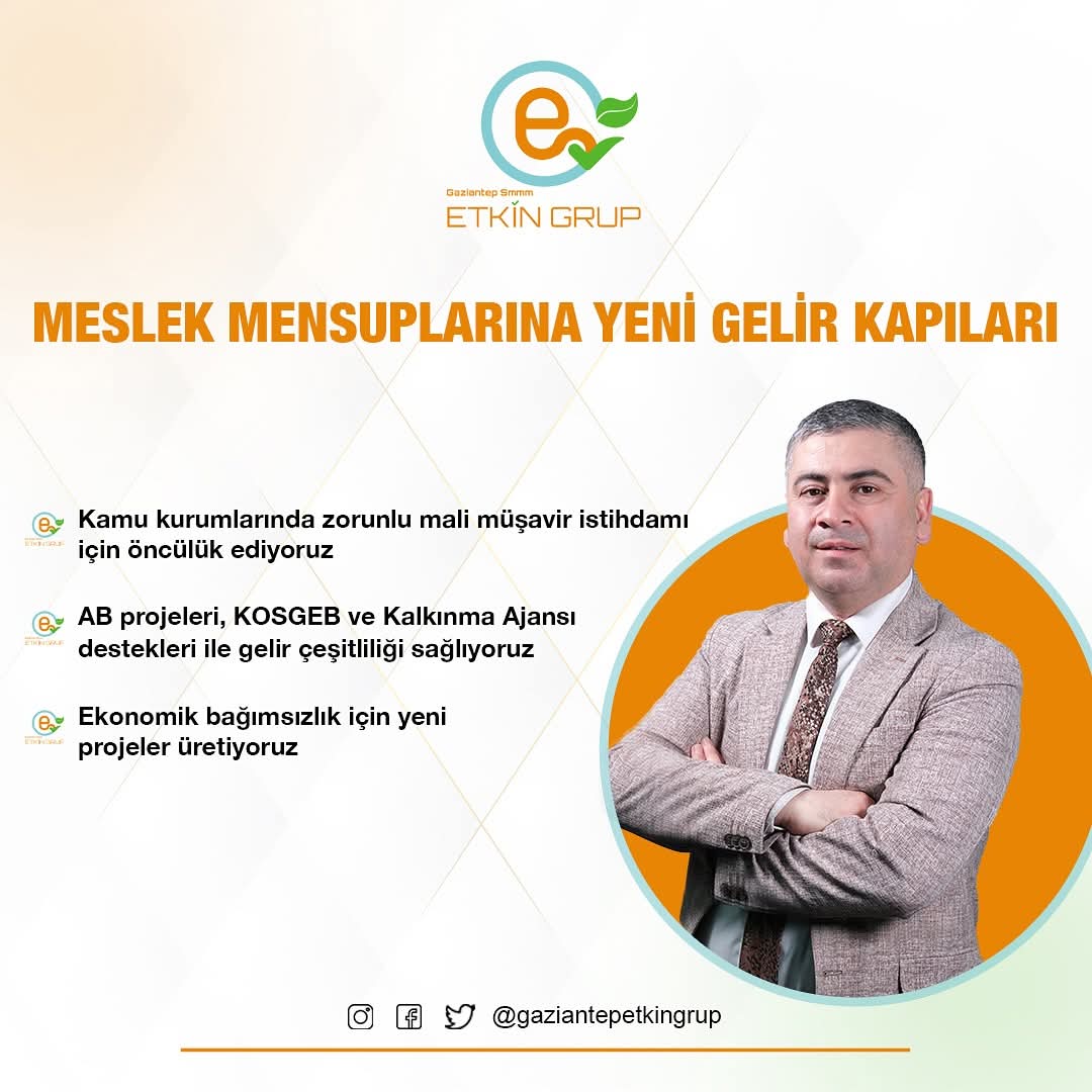 💼 Meslek mensuplarına yeni gelir kapıları açıyoruz!

🔸 Kamu kurumlarında zorunlu mali müşavir istihdamı için öncülük ediyoruz.
🔸 AB projeleri, KOSGEB ve Kalkınma Ajansı destekleriyle gelir çeşitliliği sağlıyoruz.
🔸 Ekonomik bağımsızlık için yeni projeler üretiyoruz.