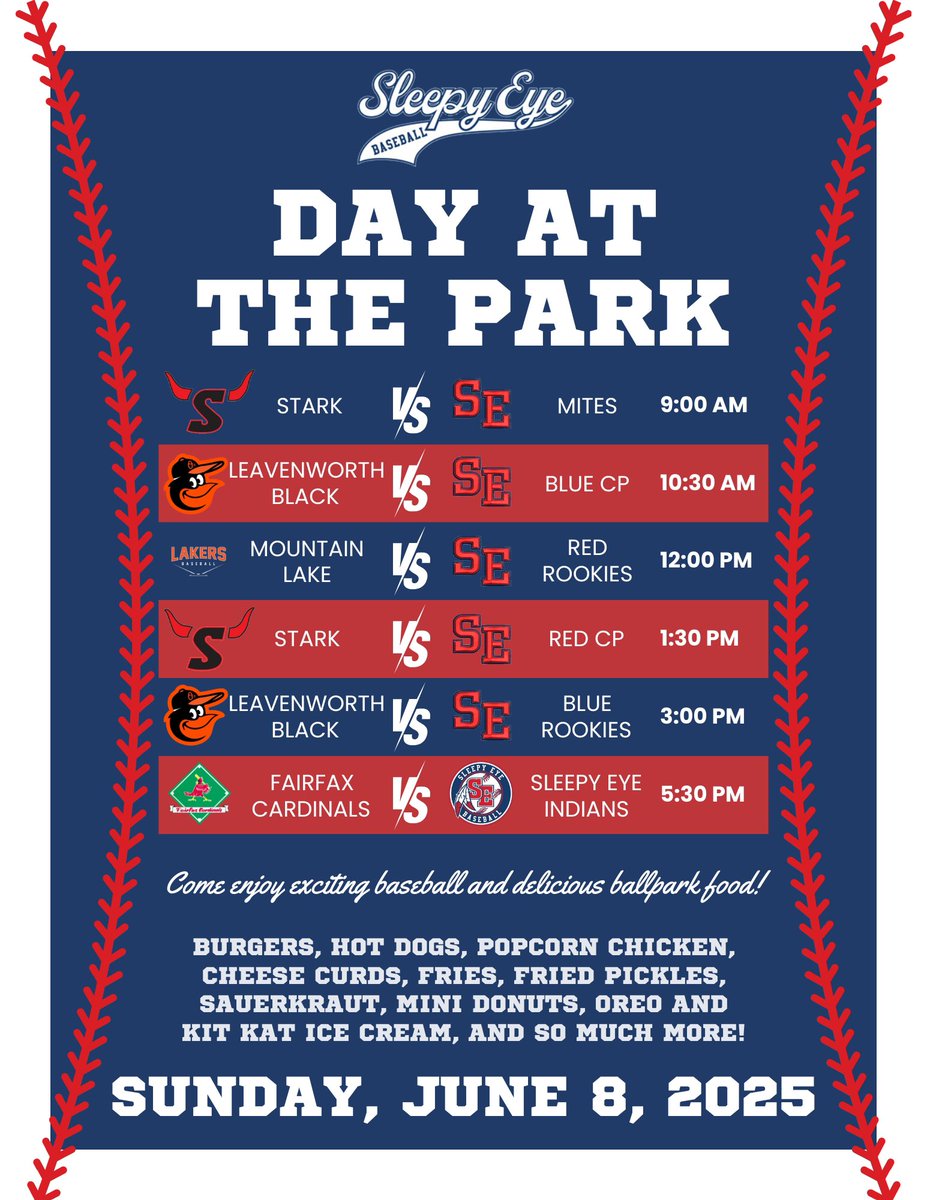 If you’re in the area stop on by for some food and support the Sleepy Eye Baseball programs!