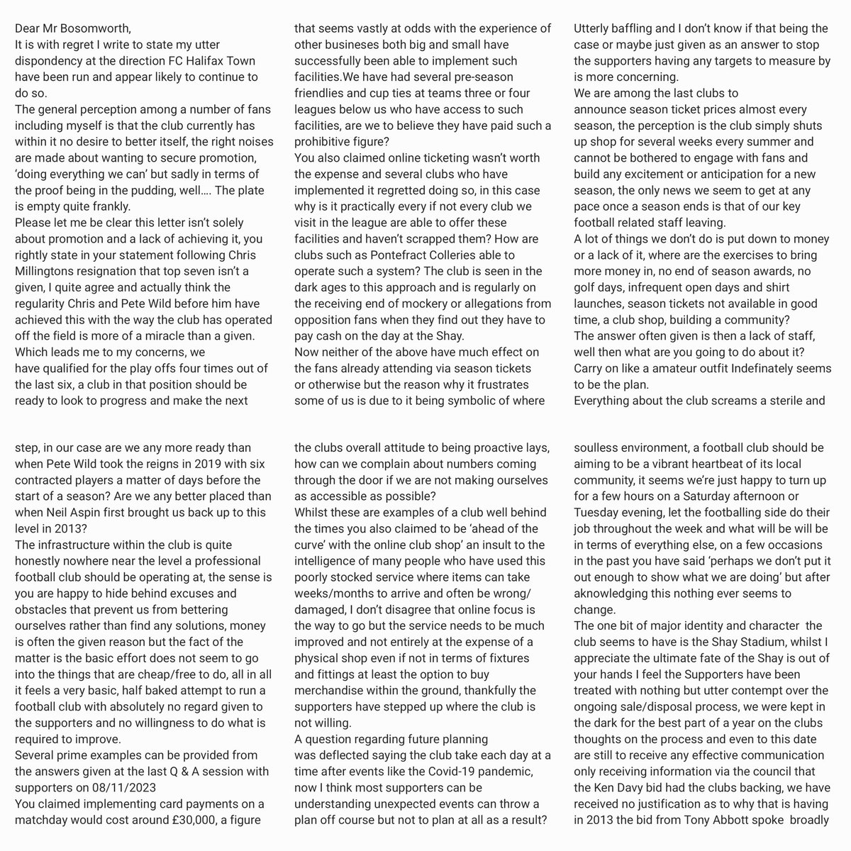 AFCHalifax2006's tweet photo. FAO unhappy Shaymen fans, open letter going into the club, make your voice heard, add your name to the list of co-signatories #ourclub

DM me or reply to the post if you want to add your signature to the letter. Sorry about the attachment but my tech savy isn't great 🤣 https://t.co/Eggp7Hv0pw