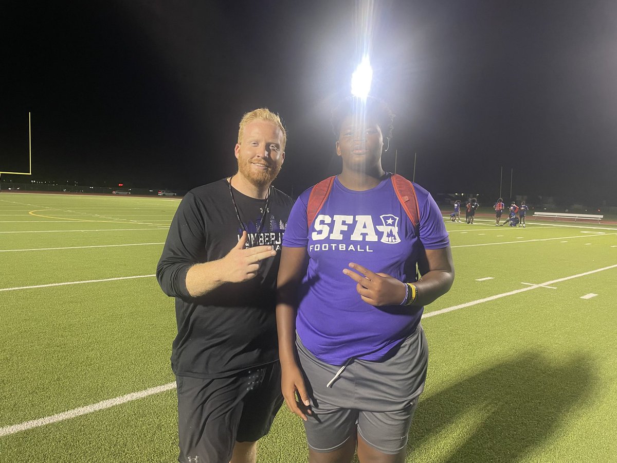 Had a great time at camp yesterday getting coached and getting better thank you!
<a href="/SFA_Football/">Lumberjack Football</a> <a href="/CoachXG/">Xavier G.</a> <a href="/SFACoachGraf/">Garrett Graf</a> <a href="/CoachLawrenceFB/">Donald Lawrence</a>
