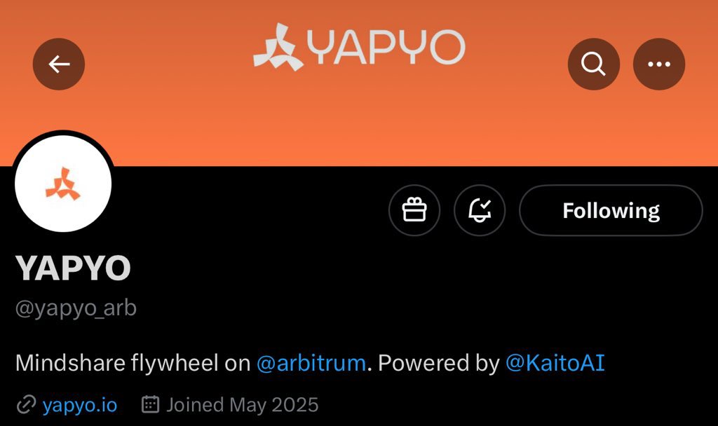 Introducing <a href="/yapyo_arb/">YAPYO</a> 

Yapyo Is A Mindshare Flywheel for Attention Markets On <a href="/arbitrum/">Arbitrum</a> Powered By <a href="/KaitoAI/">Kaito AI 🌊</a>

You Might Want To Keep Tabs.
