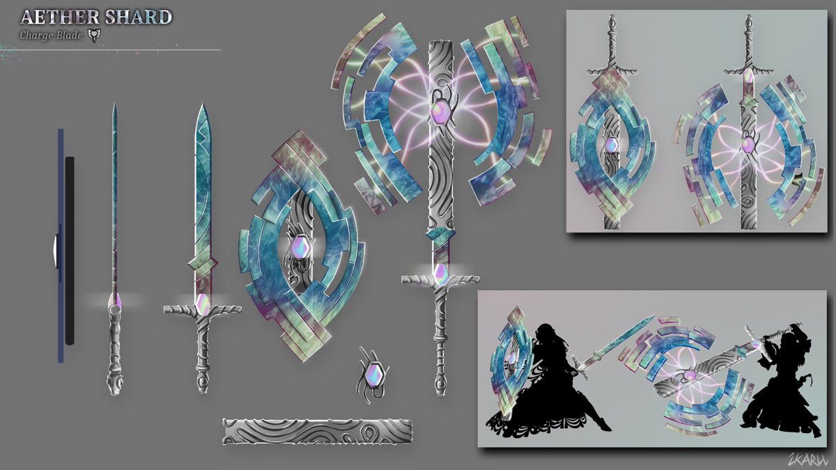 A Charge Blade made with rare crystals. Legends says the ores composing it have the power to shatter darkness into pieces.
#WeaponEntry #MHWilds