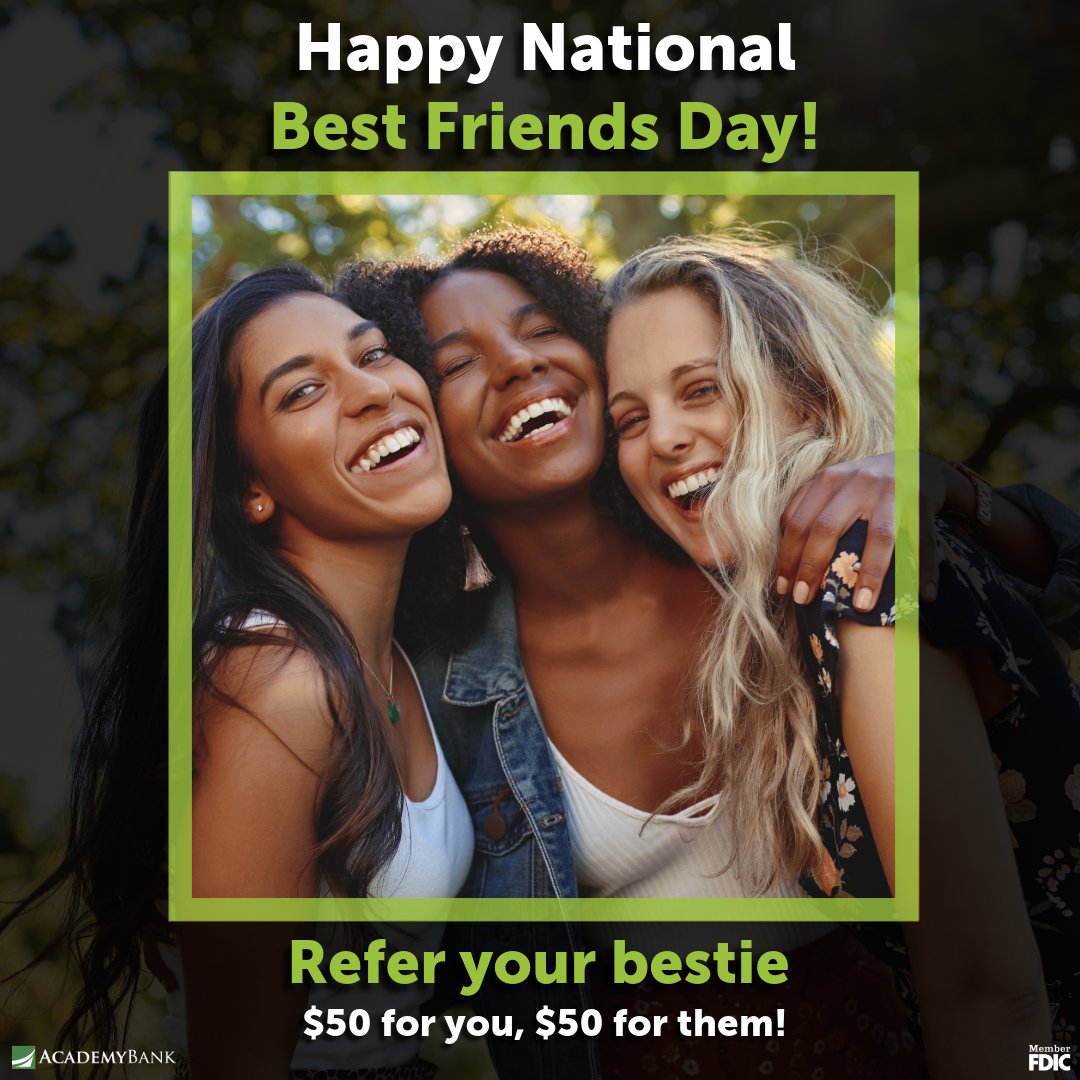 What's better than sharing laughs with your bestie? Sharing $𝟓𝟎 𝐞𝐚𝐜𝐡 when you refer them to bank with us! 💸

Because best friends deserve better banking! Refer a friend and start earning! 👉ow.ly/j37B50W5FXZ

Tag your best friends below! 

Member FDIC | #Bestie #BFF